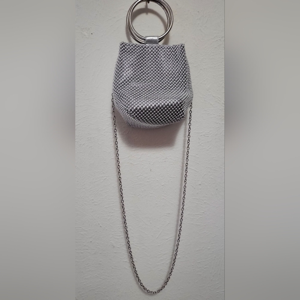 INC Silver Mesh Special Occasion Top Handle Crossbody Handbag